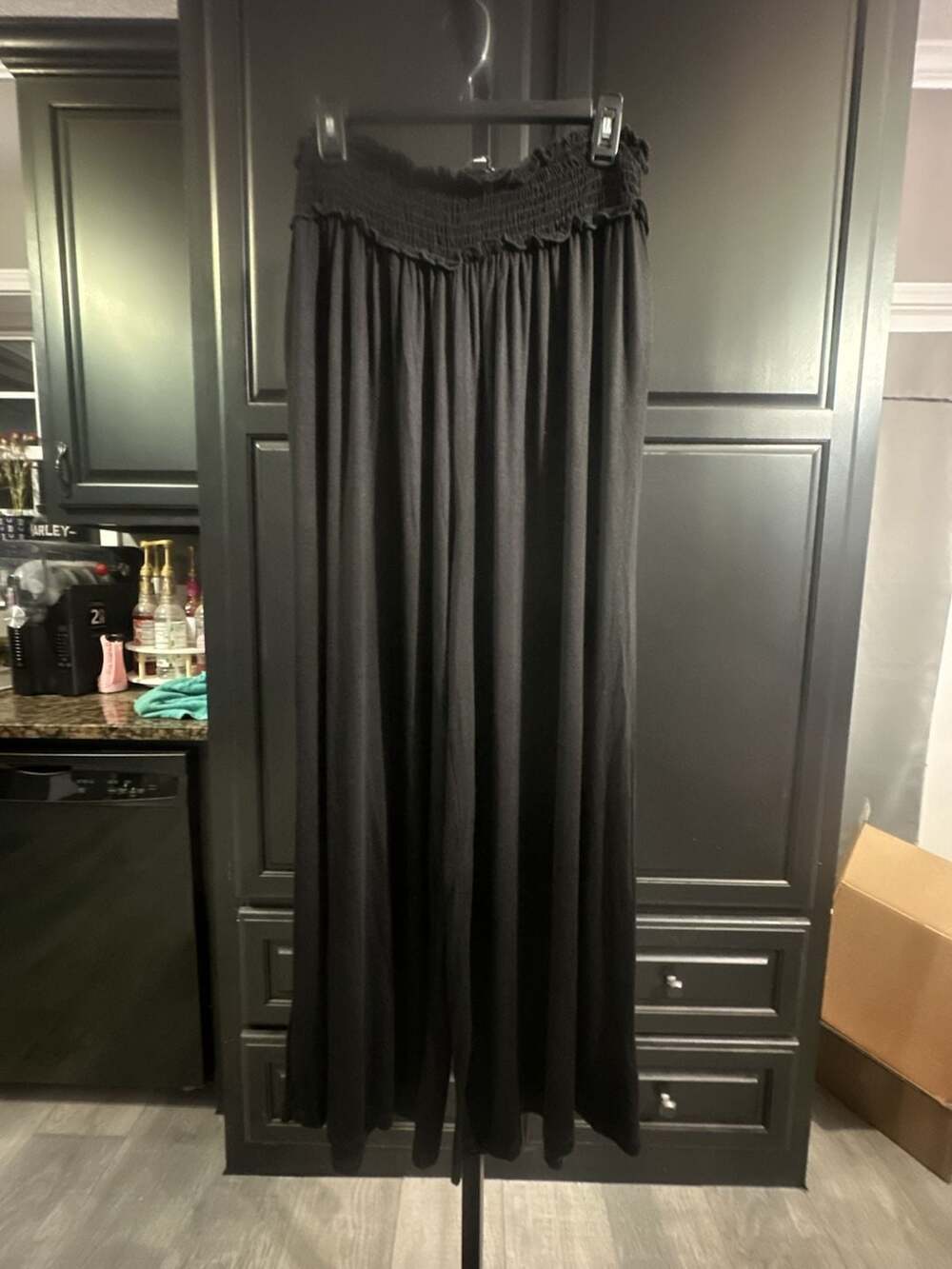 White Birch Black Smocked Waistband Wide Leg Pants 1X #1065